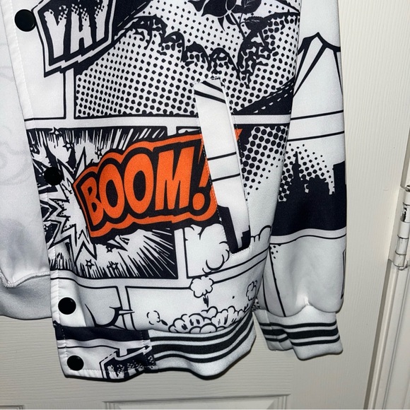 Black and White Bomber Jacket with Comic Print - Picture 3 of 5